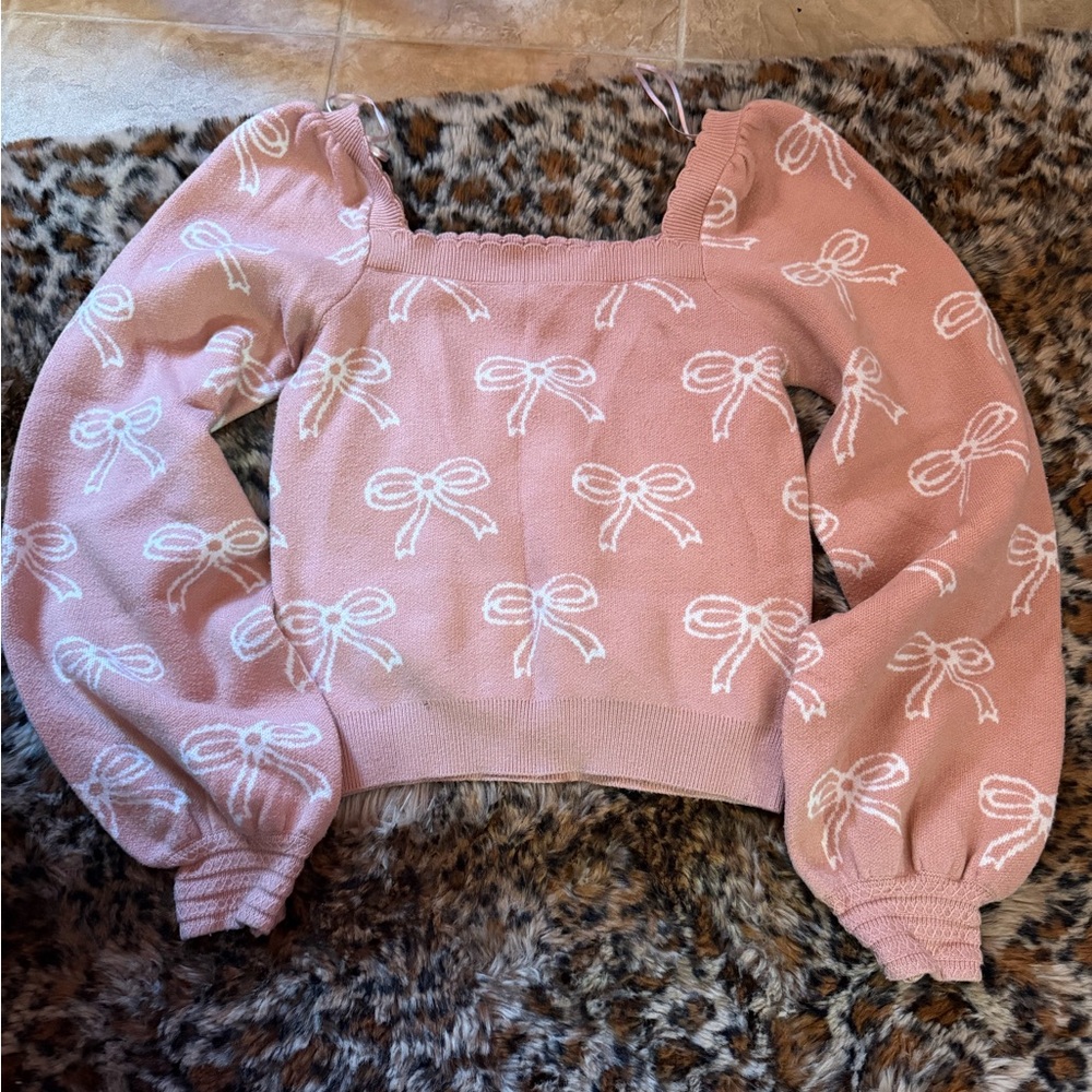 T.J.Maxx Pink Off-the-Shoulder Sweater with Bow Design